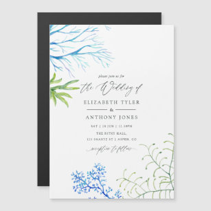 Watercolor Seaweed Beach Themed Wedding Magnetic Invitation