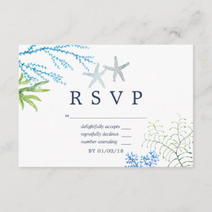Watercolor Seaweed Beach Themed Wedding RSVP
