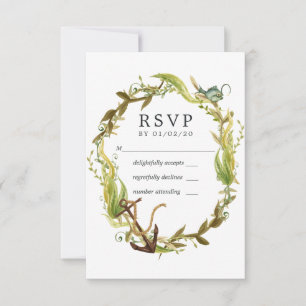 Watercolor Seaweed Beach Themed Wedding RSVP Card
