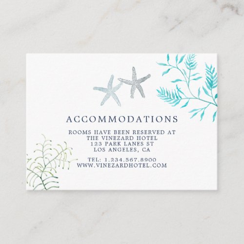 Watercolor Seaweed Beach Wedding Accommodations Enclosure Card