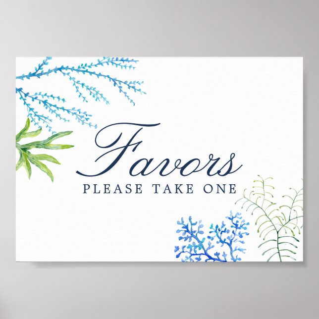 Watercolor Seaweed Beach Wedding Favor Sign (Front)
