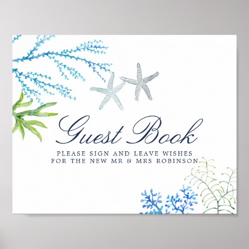 Watercolor Seaweed Beach Wedding Guest Book Sign