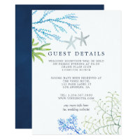 Watercolor Seaweed Beach Wedding Guest Details Invitation