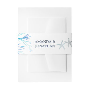 Watercolor Seaweed Beach Wedding Invitation Belly Band