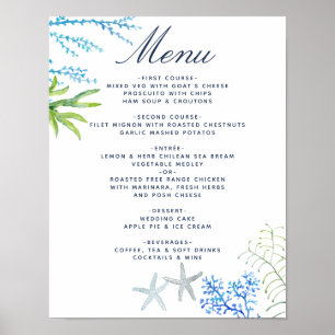 Watercolor Seaweed Beach Wedding Menu Poster