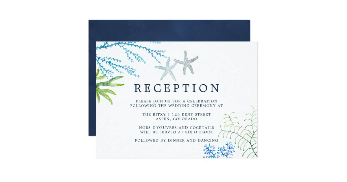Watercolor Seaweed Beach Wedding Reception Invitation