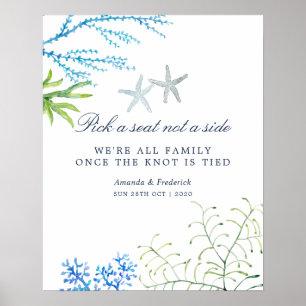 Watercolor Seaweed Beach Wedding Seating Poster