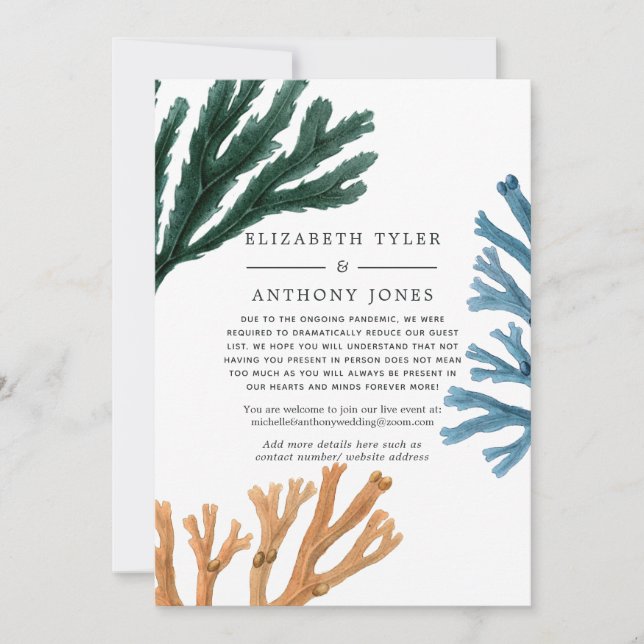 Watercolor Seaweed Reduced Wedding Guests List Announcement (Front)