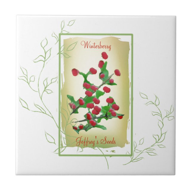 Watercolor Seed Packet Winterberry Ceramic Tile (Front)