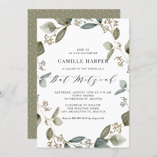 Watercolor Seeded Eucalyptus Wreath Bat Mitzvah Invitation