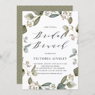 Watercolor Seeded Eucalyptus Wreath Bridal Brunch Invitation