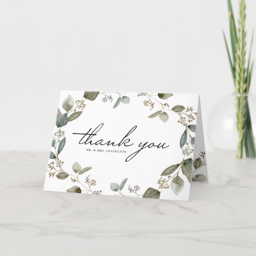 Watercolor Seeded Eucalyptus Wreath Wedding Thank You Card