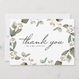 Watercolor Seeded Eucalyptus Wreath Wedding Thank You Card