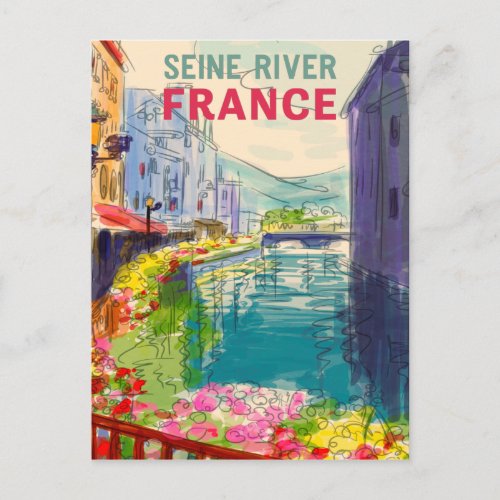 Watercolor Seine River France Travel Postcard