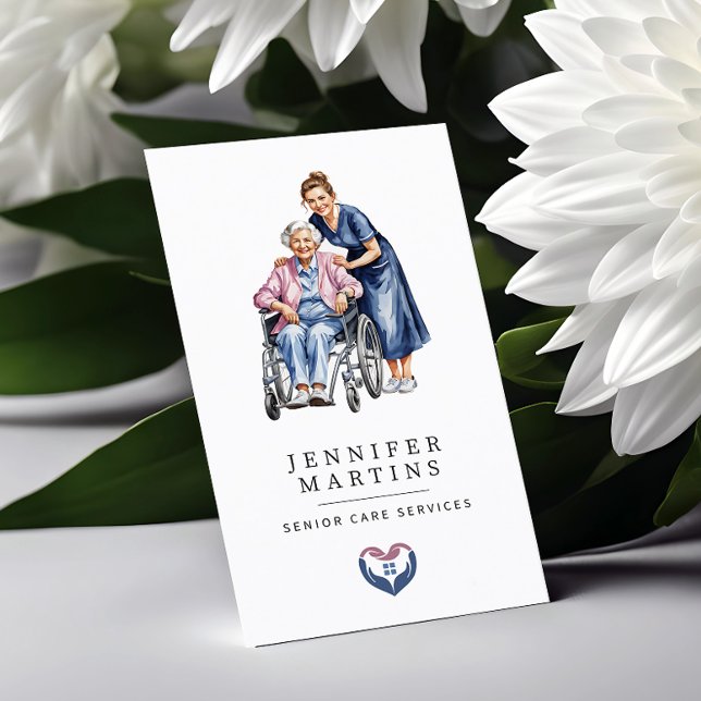 Watercolor Senior Care Services QR Code  Business Card (Creator Uploaded)