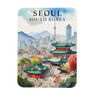 Watercolor Seoul South Korea Travel Art Magnet