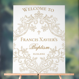 watercolor sepia crest Baptism welcome Acrylic Sign
