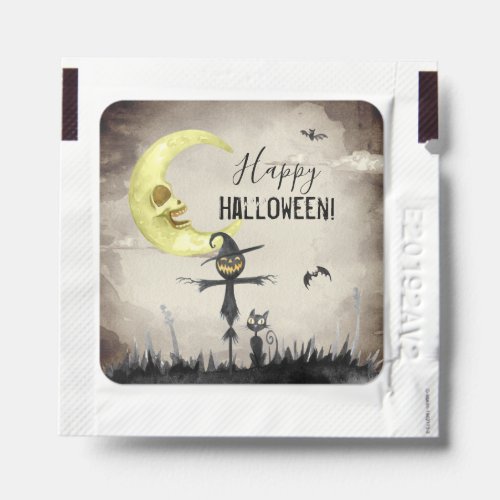 Watercolor Sepia_Tone Spooky Scene Happy Halloween Hand Sanitizer Packet