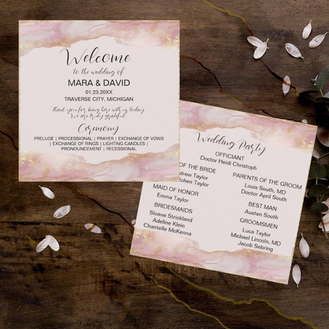 Watercolor Seraphina Pink and Gold Wedding Program (Creator Uploaded)