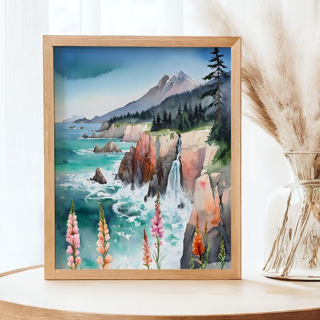 Watercolor Serene Coastal Landscape Wildflower Poster (Creator Uploaded)