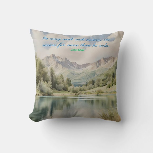 Watercolor Serenity "Every walk with nature" Throw Pillow (Front)