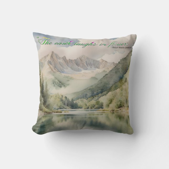 Watercolor serenity "the earth laughs in flowers" throw pillow (Front)
