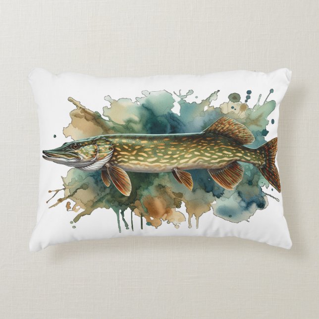 Watercolor Series: Pike Accent Pillow (Front)