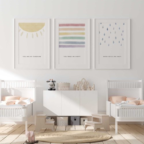 watercolor set of 3 you are my sunshine poster