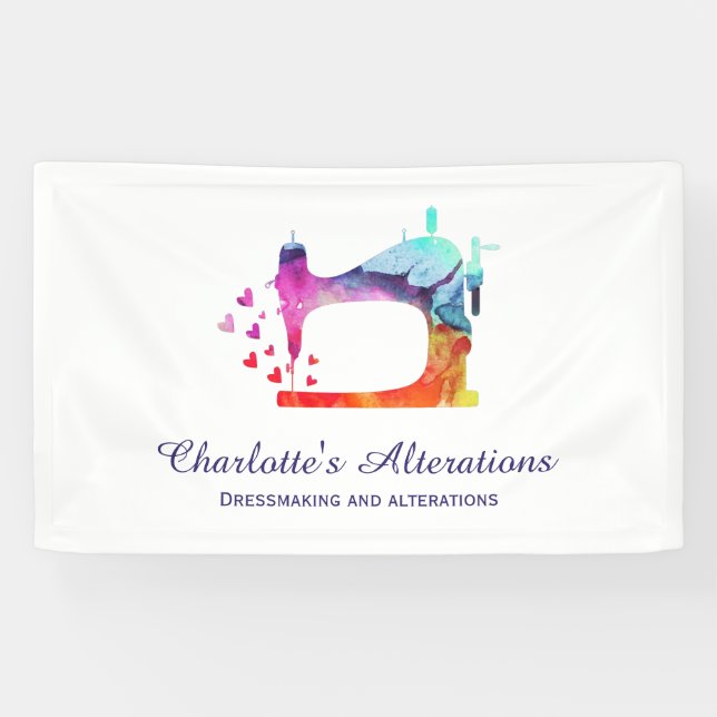 Watercolor Sewing Machine Seamstress Banner (Horizontal)