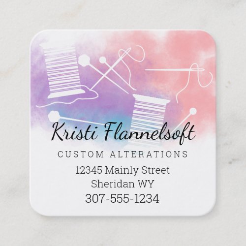 Watercolor sewing notions seamstress alterations square business card
