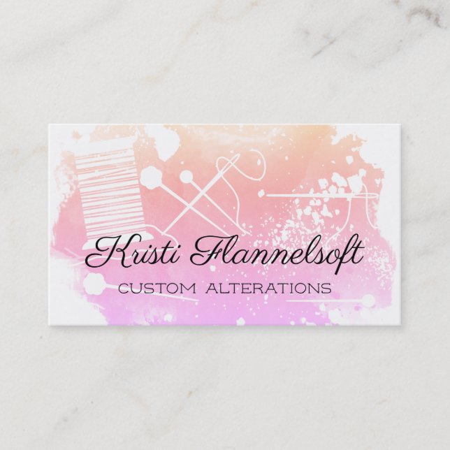 Watercolor sewing notions seamstress business card (Front)