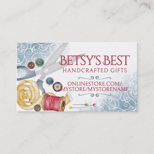 Watercolor sewing notions seamstress business card (Front)