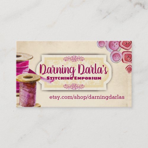 Watercolor sewing notions seamstress business card