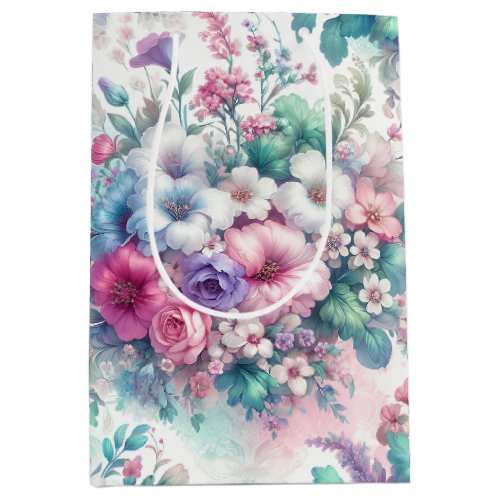 Watercolor Shabby Chic Floral Birthday  Medium Gift Bag