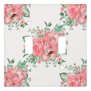 Watercolor Shabby Chic Pink Roses and Polka Dots Light Switch Cover