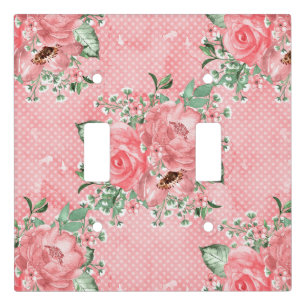 Watercolor Shabby Chic Pink Roses and Polka Dots Light Switch Cover