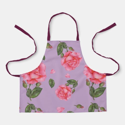 Watercolor Shabby Chic Pink Roses Pattern Apron