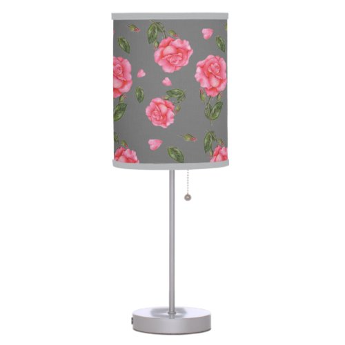 Watercolor Shabby Chic Pink Roses Petals Pattern T Table Lamp