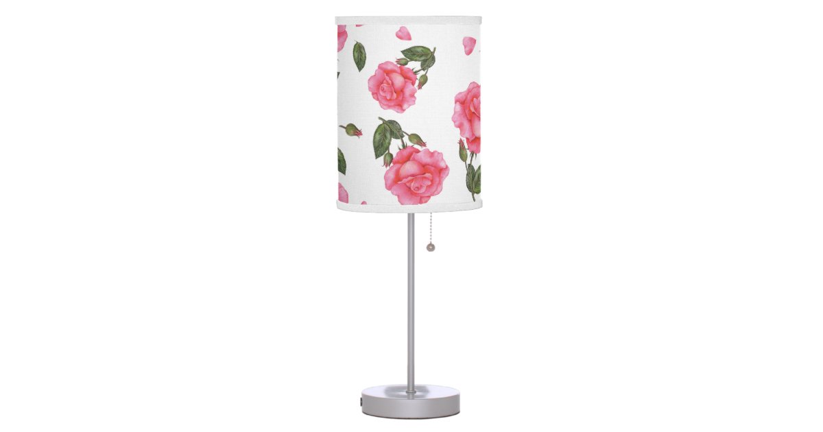 Watercolor Shabby Chic Pink Roses Petals Pattern Table Lamp | Zazzle