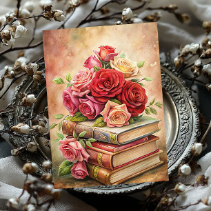 Watercolor shabby chic vintage red roses old books tissue paper