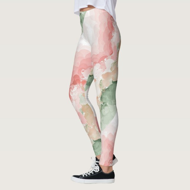 Watercolor shade red green white tricolor Leggings (Left)
