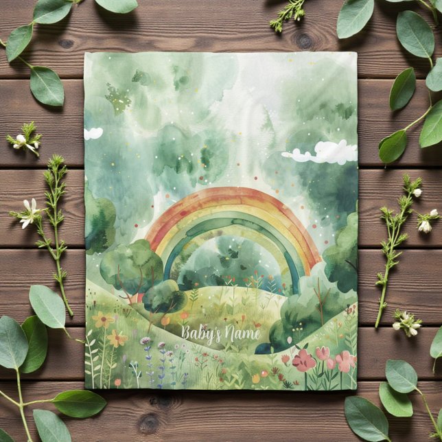 Watercolor Shades of Green Rainbow Fleece Blanket (Creator Uploaded)