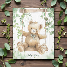 Watercolor Shades of Green Teddy Bear
