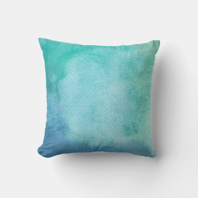 Watercolor Shades of Teal Throw Pillow (Front)