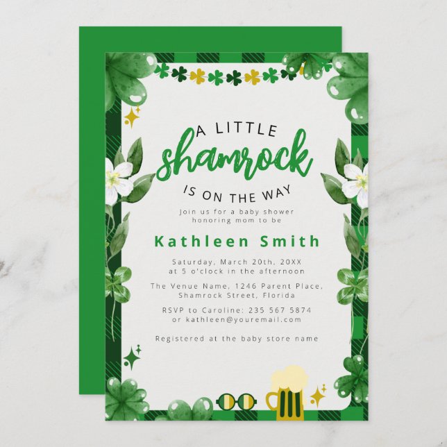 Watercolor Shamrock Baby shower Invitation (Front/Back)
