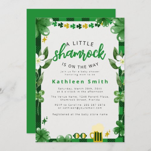 Watercolor Shamrock Baby shower Invitation