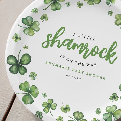 Watercolor Shamrock Baby shower Paper Plates