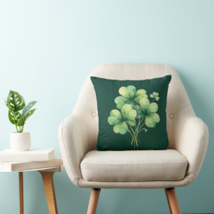 Watercolor Shamrock Bouquet Throw Pillow in Forest