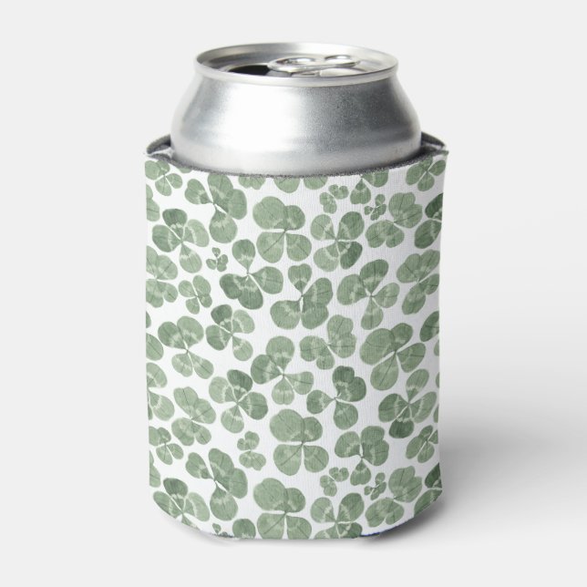 Watercolor Shamrock Clover Patterned Can Cooler (Can Front)