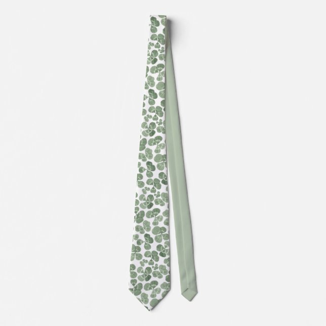 Watercolor Shamrock Clover Patterned Neck Tie (Front)